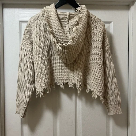 Main Strip Tan Hooded Cardigan Sweater - Picture 3 of 6